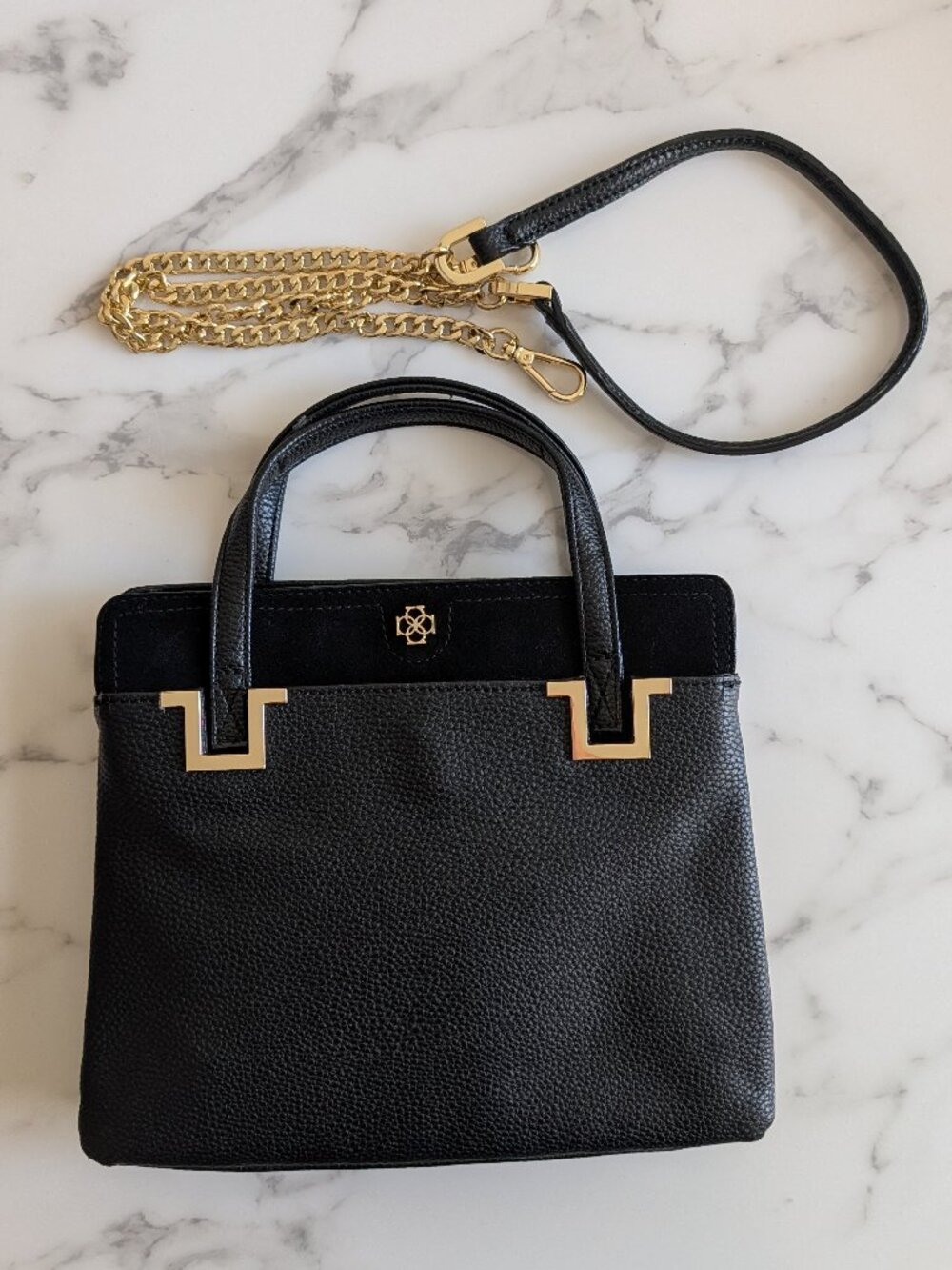 Ann Taylor Black & Gold Convertible Handbag Shoulder Bag Purse